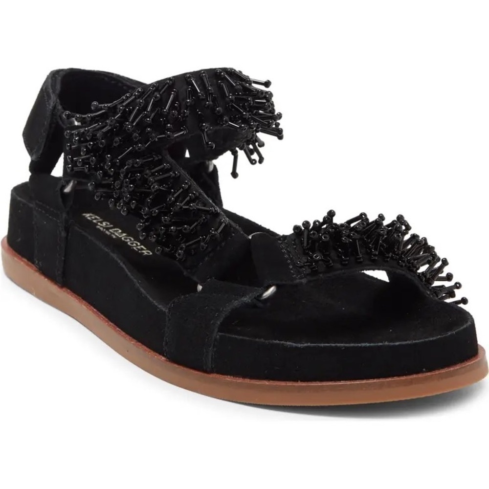 NEW ANTHROPOLOGIE KELSI DAGGER Brooklyn Spark Suede Beaded Black Sandals US 9 - Picture 2 of 4